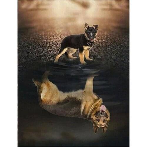 5D DIY Full Round Diamond Painting German Shepherd Cross Stitch 3D Embroidery Animals Rhinestone Mosaic Home Decor Art Y383
