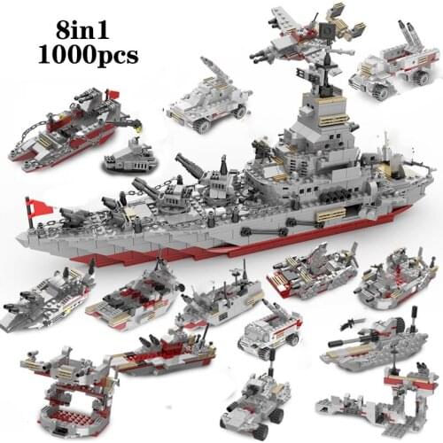 8in1 WW2 Military ship car model kit world war 2 battleship aircraft truck building blocks sets enlighten bricks toys for kids