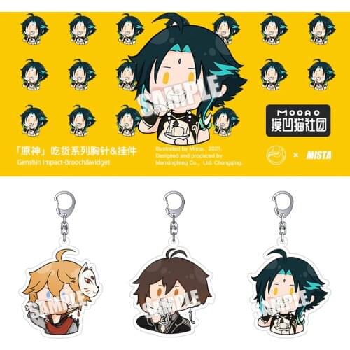 Genshin Impact Tartaglia Xiao Zhongli Klee Acrylic Badge Brooch Pins Keychain Cute Q Type Keyring Itabag Pendant Cosplay Anime