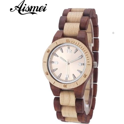 Aismei Luxury Brand Wood Watch for Women Analog Quartz Movement Handmade Wooden Watches female Wristwatches Feminino Relogio