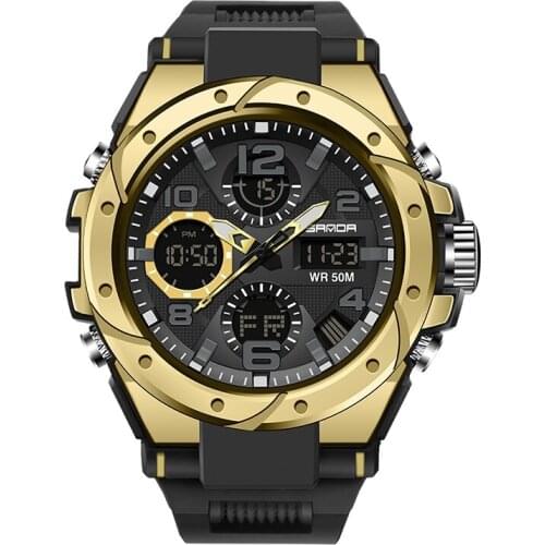 SANDA 6008 Brand Men Military Sports Watch Digital Quartz Dual Display Watch Waterproof Mens Electronic Watch Relogio Masculino