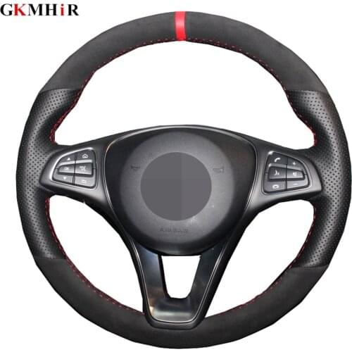 Black Car Steering Wheel Cover Volant For Mercedes Benz C180 C200 C260 C300 B200 Suede Genuine Leather