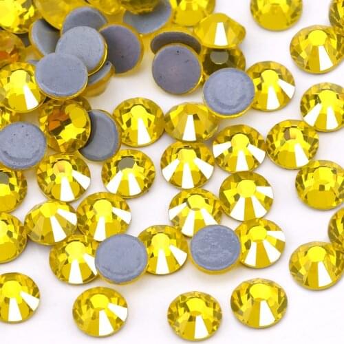 QIAO Top quality Citrine Hot-fix Rhinestones SS16-SS30 Crystal glass Iron On Rhinestone for clothes wedding decoration