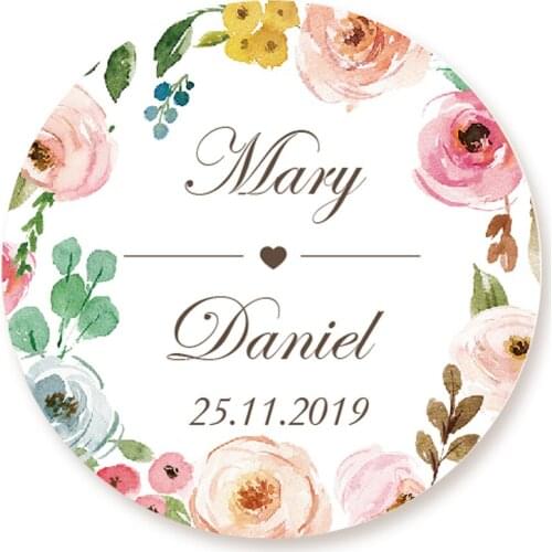 DouxArt 100 Pieces Personalized Wedding Stickers, 4cm Garland Wedding Party Favors Baptism Communion Decoration Gift Box Labels