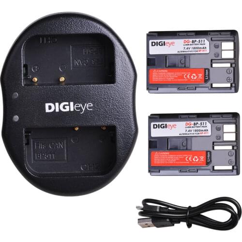 BP-511 BP-511A Battery 2 Pack + Dual USB Charger for Canon G6 G5 G3 G2 G1 300D 50D 40D 30D 20D 5D