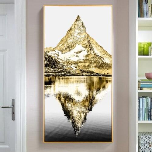 Canvas Art Posters and Prints Wall Art Canvas Painting Abstract Golden Mountain Pictures for Living Room Cuadros Decor No Frame