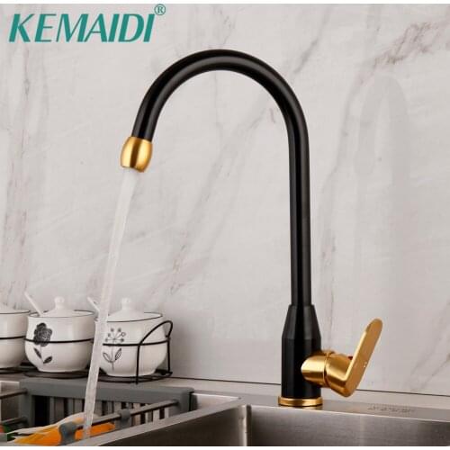 KEMAIDI Space Aluminum Kitchen Faucet Black Gold-plated Kitchen Faucet 360 Swivel Kitchen Vessel Sink Mixer Tap Faucets