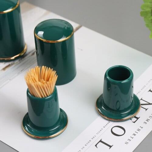 Ceramic Toothpick Holder Bone China Toothpick Storage Organizer Box with Golden Trim for Party Home, Green, Red, White, Yellow