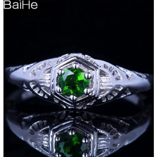 BAIHE Sterling Silver 925 0.23CT Flawless Chrome Diopside Wedding Engagement Women Vintage Fine Jewelry Chrome Diopside Ring