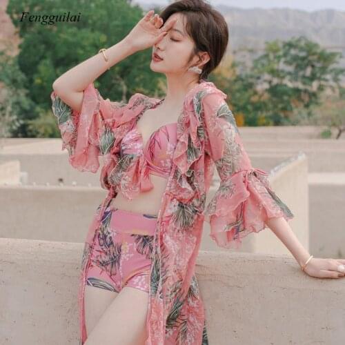 2021 New Fashion Sexy with Steel Bikini and Short Smock Three Piece Set Summer Swimming Wear