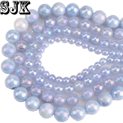 Natural Stone Blue Plating Angelite Round Loose Beads DIY For Jewelry bracelet&necklace making 4/6/8/10/12MM Free Shipping