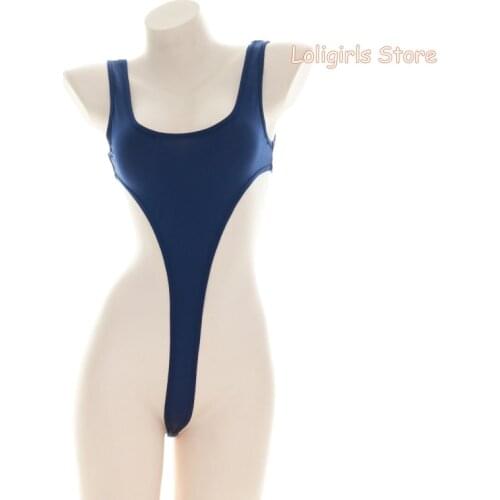 Japanese Style High Cut Thong Sleeveless Sukumizu Swimsuit Body Suit Swimwear Womens School Sexy Siamese Beachwear Cosplay