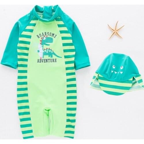 Hot Selling~Lovely Dinosaur Baby Boy Swimwear with Swimming Cap/Handsome Beach Sunscreen Surfing Swimsuit 3078