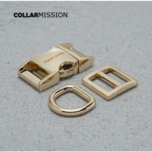 Engraving Metal plated buckle 15mm (betal buckle+ adjust buckle+ D ring)for backpack bag DIY cat dog collar DIY accessories gold