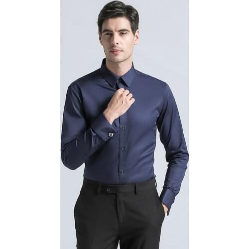Top Quality Mens Cotton Dress Shirt Fashion Mens New Regular Fit Cufflink Shirts Solid Color Long Sleeve Business Suits Shirts