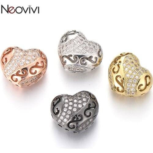 Neovivi Wavy Symbol Hollow Heart Beads for Jewelry Making Women Romantic Bracelets Necklace Handmade Micro Pave Zircon Bead DIY