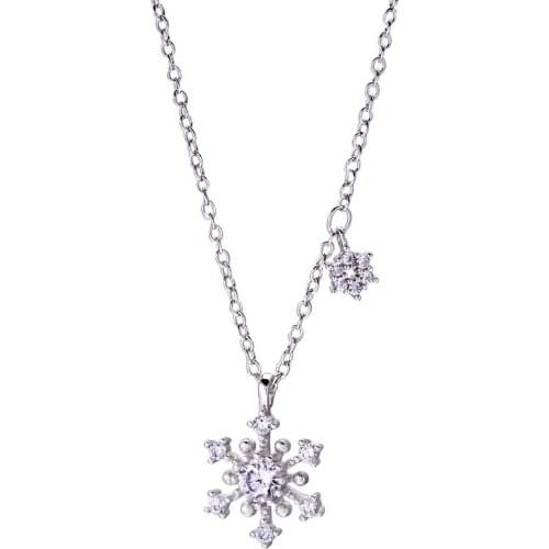 Charm 925 Sterling Silver Korean Style Snowflake Pendant Necklace Jewelry for Women CZ Zircon Stone Clavicle Necklaces Gift