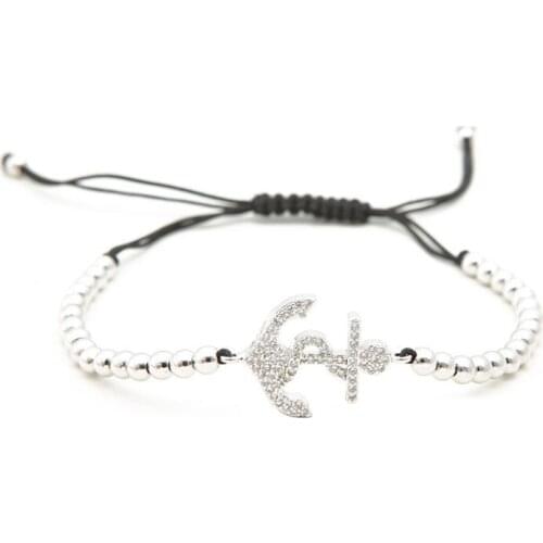 Gold silver micro pave cz Cubic Zirconia rope adjusted Copper Beads Bracelet dfdf2 Anchor Charm Braided Bangles