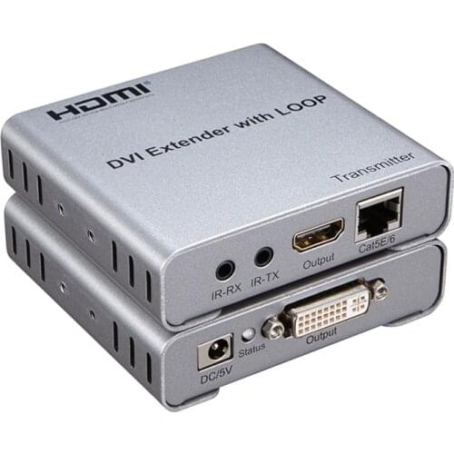 One pair 164ft 1080P DVI Extender over cat5 5e 6 DVI UTP extensor with Loopout EDID and Bidirectional IR Control