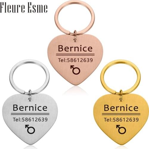 Dog Cat Collar Dog Cat Pet ID Tags Keychain DIY Personalized Dogs Id Tag Stainless Steel Tag Engraving Name and Telphone Number