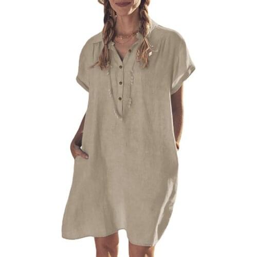 Casual Women Shirt Dress Solid Color Pockets Short Sleeve Lapel Buttons Dress Female Summer Long Loose Shirt Tops 2021 Fashion