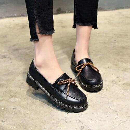 PUPUDA Women Shoes Black Casual Leather Shoes Women Comfy Chunky Sneakers Women Slip On Loafers Platform Female Shoes