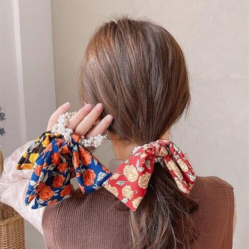 New Women Ethnic Style Floral Scrunchie Lady Girls Elastic Hairbands Bow Headband Hair Bands Ties Ponytail Holder Accessories