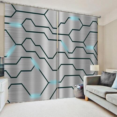 Luxury Blackout 3D Window Curtains For Living Room Photo grey lines curtain geometry curtains