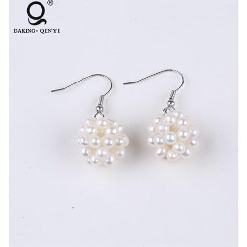 Natural White Potato Shape Freshwater Pearl Eardrop Earrings