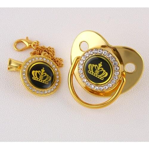 6 Colors Golden Bling Baby Pacifier And Clip Chain BPA Free Silicone Infant Rhinestone Nipple Soother 0-18 Months Shower Gift