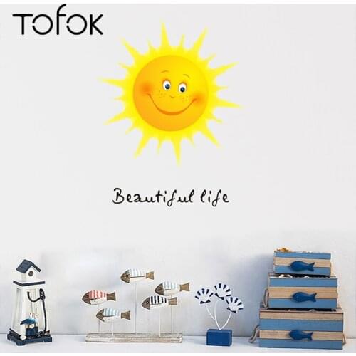 Tofok PVC Smile Shining Sun Home Wall Sticker Children Room TV Sofa Background Decals Home Nursery Window Door Decoration