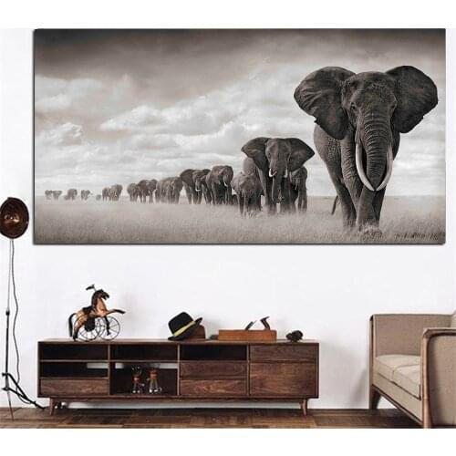 Top Hot Sell Black Africa Elephants Wild Animals Canvas Painting Posters and Prints Cuadros Wall Art Pictures For Living Room