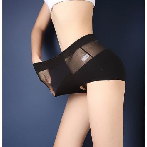 RMW Sexy Women Panties Cotton Mid-waist lace Briefs Ladies translucent underpants fashion Flexible Mesh M-3XL Seamless Briefs