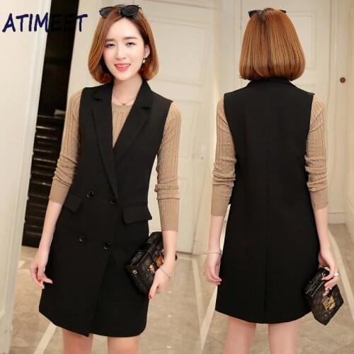 Spring And Autumn New Ladies Sleeveless Mid-Length Suit Vest Jacket