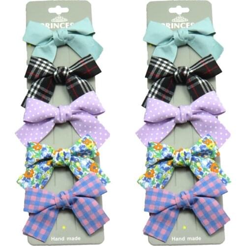 10PCS/2Cards Lovely Solid Stripe Girls Clips Bows Child Tie Knot Creativity Handmade Hairpins Fashion Hair Accessories For Kids