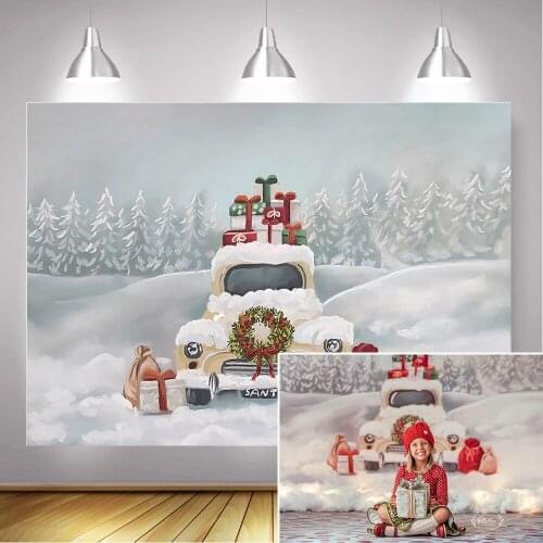 Winter Snow Oil Painting Photo Background Christmas Gifts Snowy-car Children Birthday Portrait Backdrop Photography Abstract