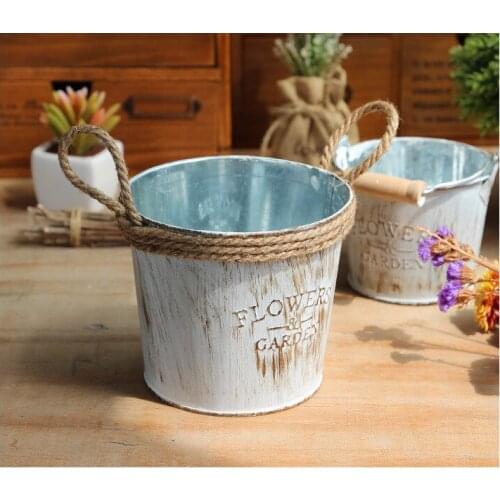 1PC American Retro Old Tin Flower Barrel Home Furnishing Decorative Metal Crafts Creative Vase EJL 039