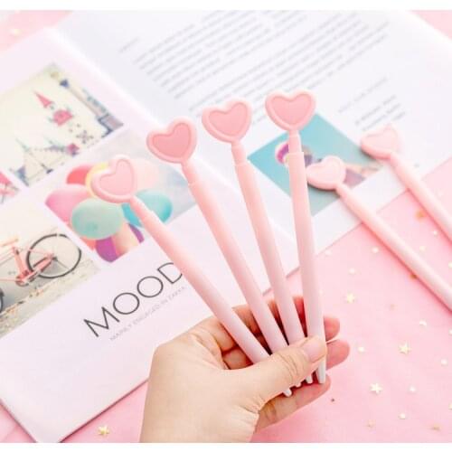 1Pc Kawaii Simple Pink Heart 0.5mm Machine Press Writing Gel Pen Office and School Supplies Children Stationery Writing Tool