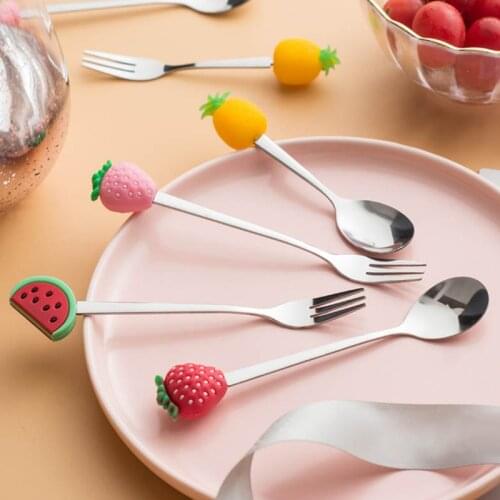 1PC Cute Fruit Shaped Stainless Steel Watermelon strawberry Dessert Spoon Coffee Ice Cream Kitchen Flatware Kids Dinnerware