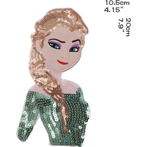 2pcs/set Clothing Accessories Snow Queen Alsa Sequin Applique Sew On Patch DIY Embroidered Applique Bling Alsa for Kids Clothing
