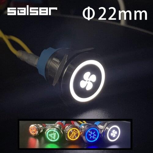 22mm Flat Round DIY Pause/Engine Start Luminous Character Power Supply With LED Light Fix Reset Custom Metal Push Button Switch