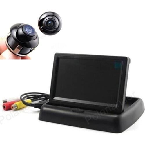 4.3 Inch TFT LCD 2 Video Input Car Monitor with 360 degree rotation Reverse Backup CCD rear view Camera 12V
