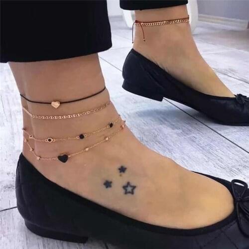 YADA 4PCS Gold color Multi-layered Anklets for Women Foot Beach Barefoot Sandals Bracelet ankle on the leg Female Ankle AT200055