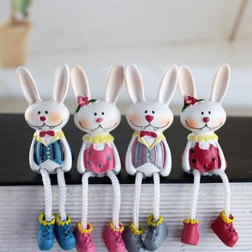 4Pcs Cartoon Resin Bunny Dolls Ornament Rabbit Hanging Leg Figurine Craft Easter Home Decoration Kids Gift