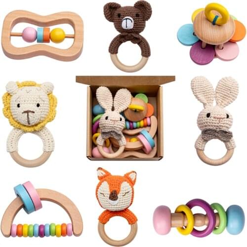 5 pcs/set Baby Crochet Rattles Set Animal Grasp Play Game Teething Infant Early Musical Montessori Stroller Toy