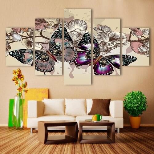 5 Pieces Animal Painting Canvas Art Babochki Butterfly And Flowers Wall Pictures For Living Room Home Decor No Frame