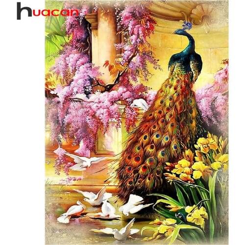 Huacan Diamond Painting Full Peacock Mosaic Animal Flower Home Decor Embroidery Pigeon Diamond Art