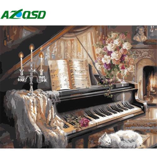 AZQSD DIY Painting By Number Canvas Kits Piano Unique Gift Unframe Coloring By Numbers Landscape Abstract Art Home Decoration