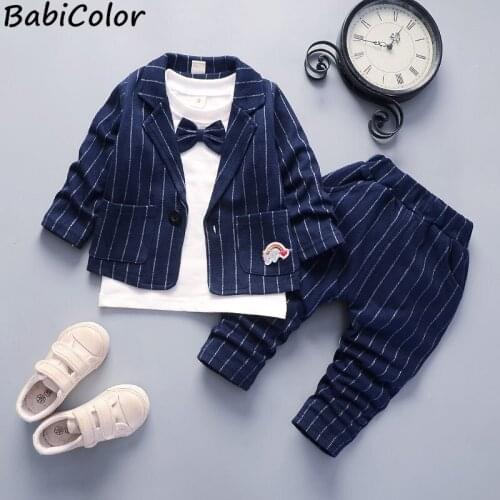BabiColor Spring Autumn Children Gentleman Clothes Kids Boys Cotton Suit T-Shirt Pants 3PcsBaby Formal Clothing Infant Tracksuit