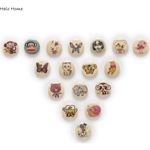 White/natural 50pcs Animal 2 Hole Round Wood Buttons Home Clothing Sewing Scrapbooking Decor 15mm